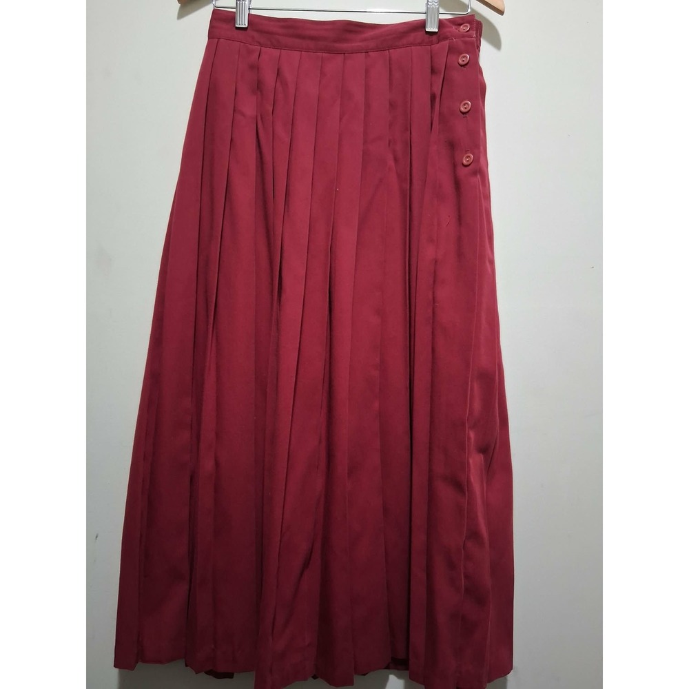Vtg Worthington Essentials Womens Red Pleated Midi Skirt‎ Size 12T